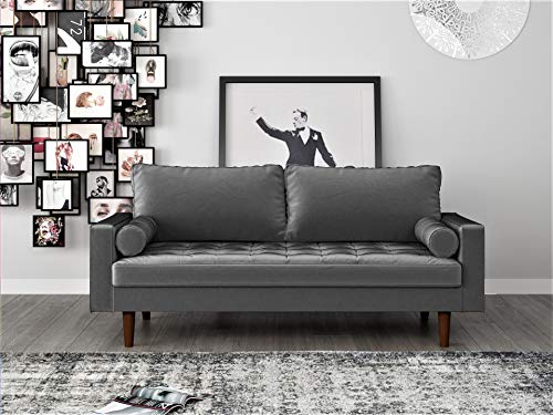 Container Furniture Direct S5457 Mid Century Modern Velvet Upholstered Tufted Living Room Sofa, 69.68", Grey