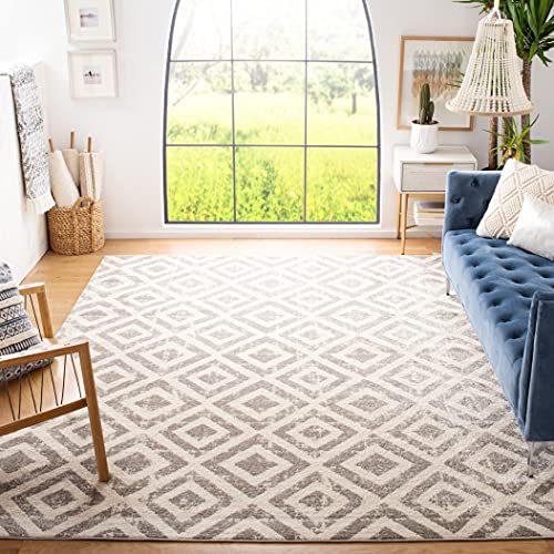 SAFAVIEH Amsterdam Collection AMS105A Diamond Trellis Distressed Non-Shedding Living Room Bedroom Dining Home Office Area Rug, 9' x 12', Ivory / Mauve