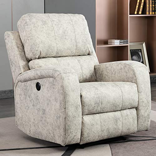 Bonzy Home Power Recliner Chair Air Suede  Overstuffed Electric Faux Suede Leather Recliner Chair with USB Charge Port Light Gray