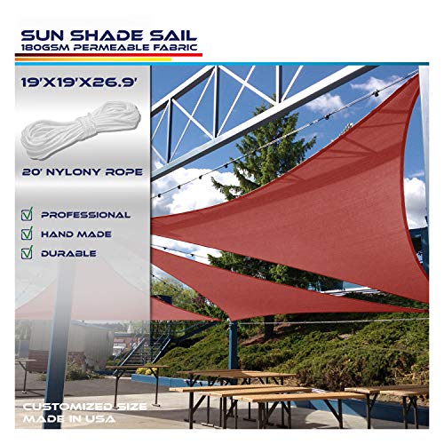 Windscreen4less 19' x 19' x 26.9' Sun Shade Sail Triangle Canopy in Bright red with Commercial Grade Customized Size