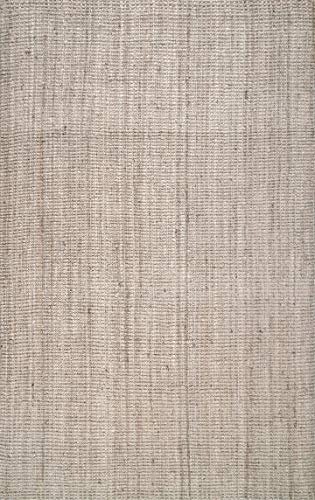 nuLOOM Ashli Handwoven Solid Jute Area Rug, 8' Square, Off White