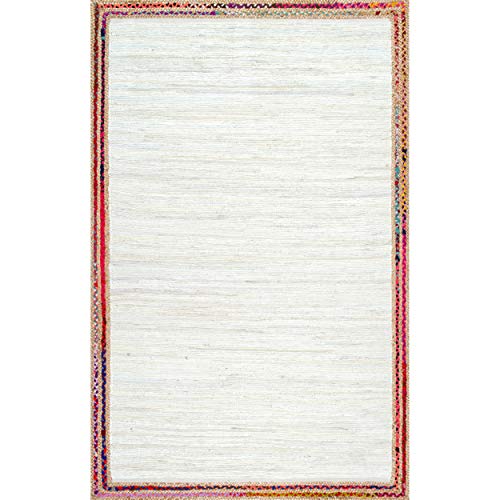 nuLOOM Elena Braided Border Jute Rug, 7' 6" x 9' 6", Ivory