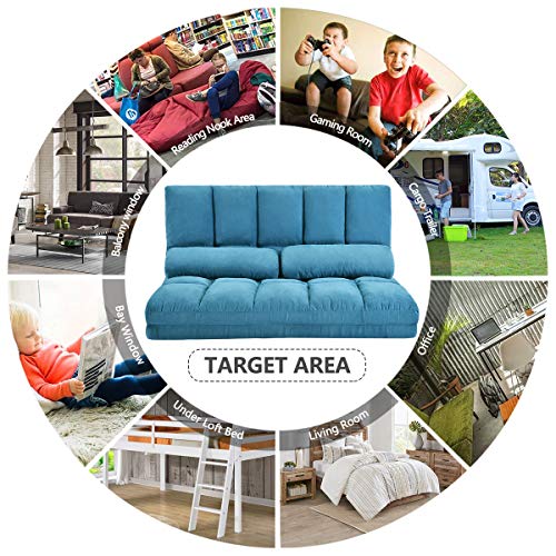 Adjustable Floor Couch and Sofa for Living Room and Bedroom, Foldable 5 Reclining Position with 2 Pillows, Love seat, Blue