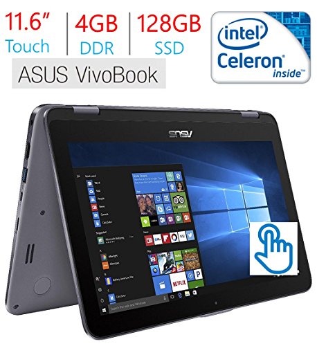 2018 Business Newest Asus Vivo-Book Flip 11.6" Touchscreen 2-in-1 Intel Celeron N3350, 4GB RAM, 128GB W-10 Home