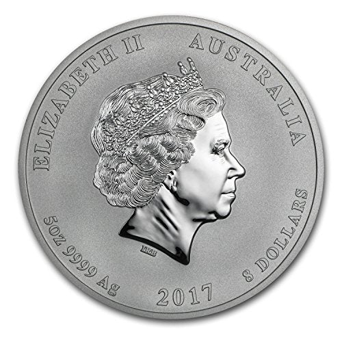 2017 AU Australia 5 oz Silver Lunar Rooster BU Silver Brilliant Uncirculated
