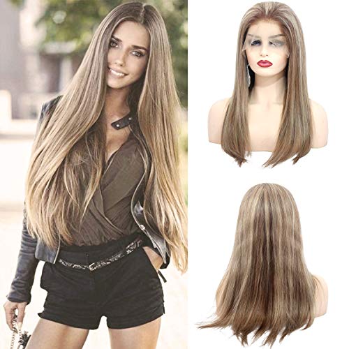 Lace Front Wig 20 Inch #6 Ash Brown Highlighted with Colored #613 Blonde Real Human Hair Wigs Pre Plucked Silky Straight Lace Frontal Wig