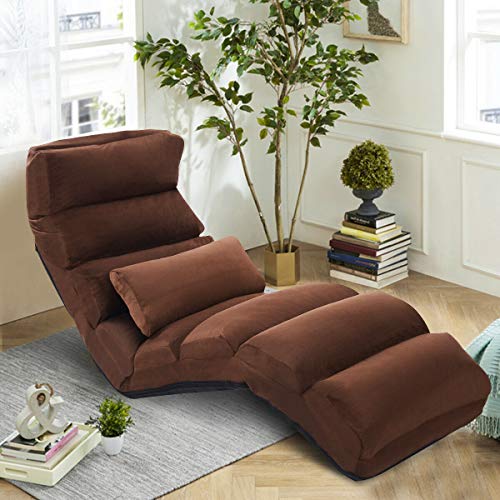 Giantex Folding Lazy Sofa Chair Stylish Sofa Couch Beds Lounge Chair W/Pillow (Coffee)