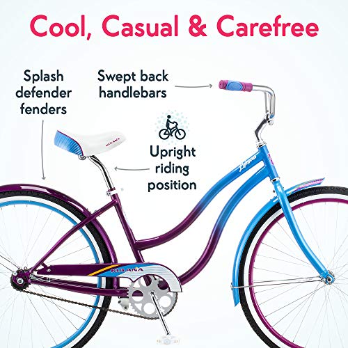Kulana Lakona Shore Adult Beach Cruiser Bike, 26-Inch Wheels, Single Speed, Blue/Purple