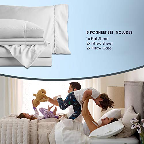 1000 Thread Count Sheet Set, 100% Long Staple Pure Cotton White Split King Sheets, Luxurious Smooth Sateen Weave Breathable Sheets fit Upto 15 inch Deep Pockets (White Split King Cotton Sheets)