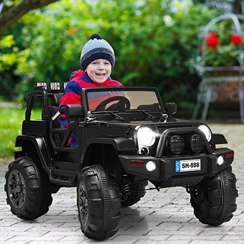 Costzon Ride On Truck, 12V Battery Powered Bluetooth Parental Remote Control Spring Suspension Deluxe Black