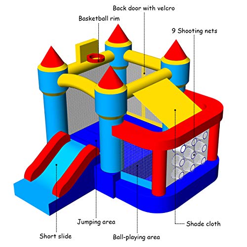 Costzon Inflatable Bounce House, Kids Slide Jumping Bouncer Castle w/Basketball Rim, Ball Shooting, Including Oxford Carrying Bag