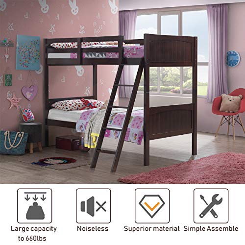 Costzon Wooden Twin Over Twin Bunk Beds Convertible 2 Individual Twin Beds for Kids Children, Solid Rubberwood Bunk Bed