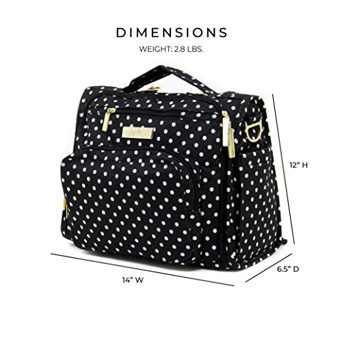JuJuBe B.F.F Multi-Functional Convertible Diaper Backpack/Messenger Bag, Legacy Collection - The Duchess - Black with White Polka Dots