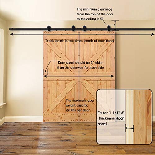 CCJH 10.5FT Sliding Barn Door Hardware Kit, Heavy Duty, Smoothly and Silently, Easy to Install, Fit 31.5" Width Double Door Panel, T-Shaped Style Black