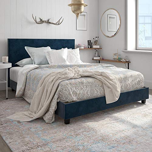 DHP Carley Upholstered Bed, Queen, Blue Velvet