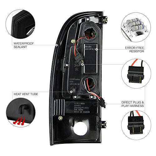 [CREE LED Reverse Bulbs] VIPMOTOZ Neon Tube LED Tail Light Lamp Assembly For 2005-2015 Toyota Tacoma - Matte Black Housing, Driver and Passenger Side