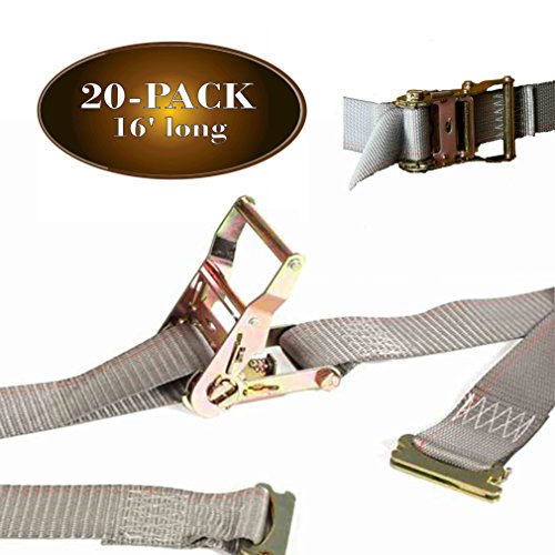 20 E Track Ratchet Tie-Down Cargo Straps, 2" x 16' Durable Ratcheting Strap Cargo TieDowns, Heavy Duty Grey Polyester Tie-Downs, ETrack Spring Fittings…