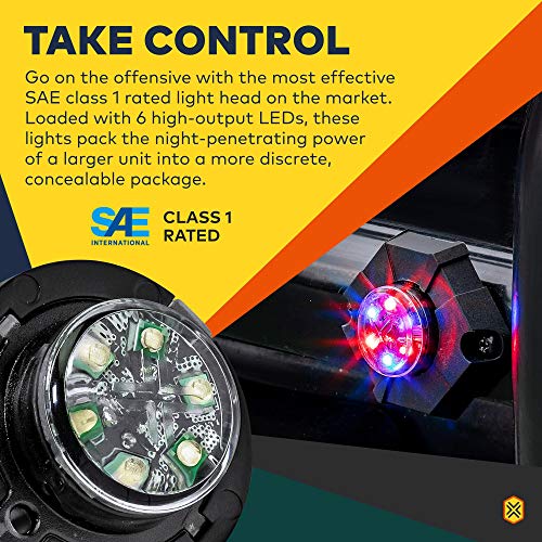 LAMPHUS 4pc SnakeEye III Blue LED Hideaway Strobe Light [SAE Class 1] [IP67 Waterproof] [72 Flash Modes] [Multi Units Sync-able] [Steady Override] Blue Emergency Strobe Police Lights for Vehicles