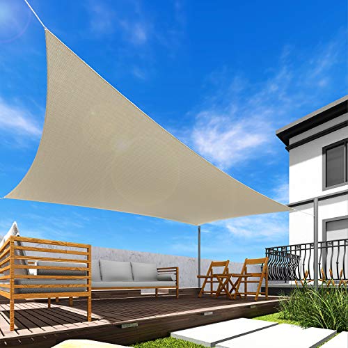 Windscreen4less Sun Shade Sail Beige 13' x 14' Rectangle Patio Permeable Fabric UV Block Perfect for Outdoor Patio Backyard - Customize