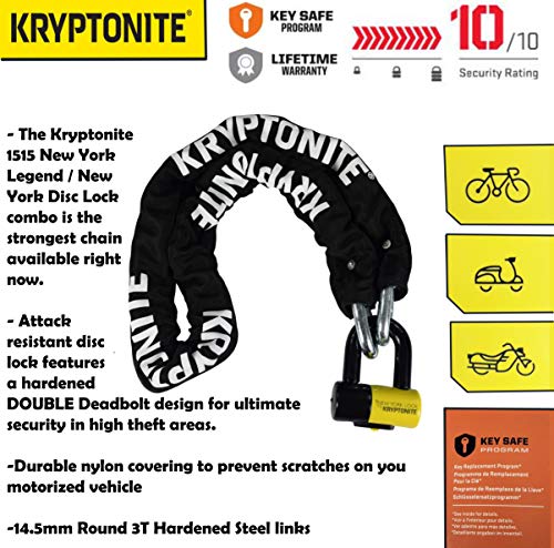 Kryptonite New York Legend 1515 15mm Chain & New York Lock 15mm Bicycle Motorcycle Disc Lock