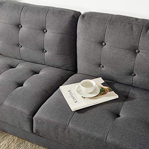 Mellow MLSF-JU-DG-LS Jules Modern Armless Tufted Linen Fabric Loveseat/Sofa/Couch, Dark Grey Love Seats