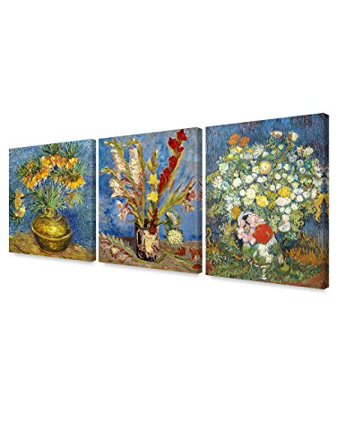 DECORARTS - Triptych (Van Gogh Flower Series), Vincent Classic Art Reproduction. Giclee Canvas Prints Wall Art for Home Decor 24x30, 3pcs/Set