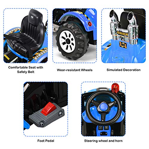 Costzon 12V Battery Powered Kids Ride On Excavator, Electric Truck with High/Low Speed, Moving Forward/Backward, Front Loader Digger (Blue)