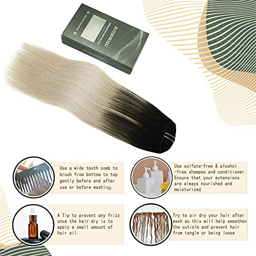 10A Grade Clip In Hair Extensions Human Hair Ombre Hair Natural Black Fading to Silver Gray Brazilian Hair 120g 7pcs Per Set Remy Hair Full Head Silky Straight Human Hair Clip In Extensions 22In