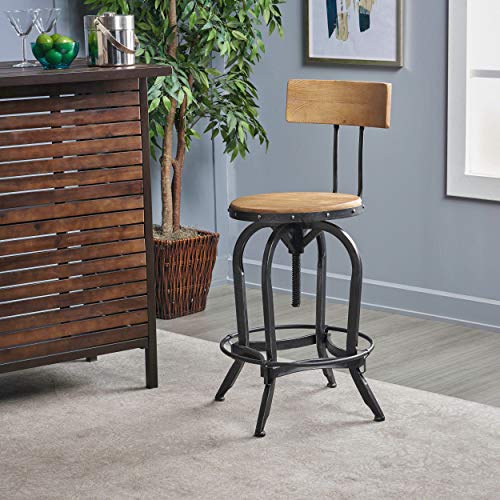 Christopher Knight Home Ximen Fir Wood Barstool with Backrest, Naturally Antique