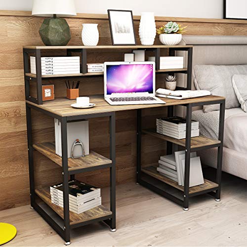 Computer Desk with Hutch DEWEL 47” Office Desk Gaming Table Writing Study Table Workstation with 2 Storage Bookshelf for Home Office