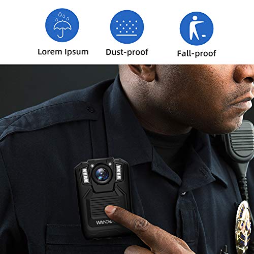 1296P Body Camera for Law Enforcement, Wandwoo Police Camera with 128GB Memory Infrared Night Vision Wide Angle IP66 Waterproof Photo Video Audio Recorder 2inch Display for Law Enforcement