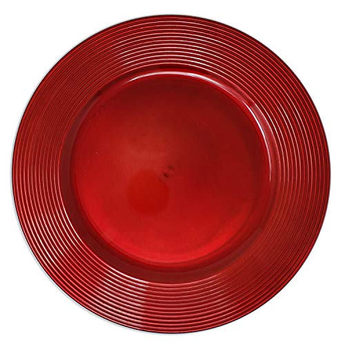 #1 Beautiful Luxurious Elegant Round Shiny Dinnerware 13" Charger Plates Wedding Christmas Anniversary Formal Charger Service Dining Entertaining Home Party Decor Holiday (48, Red)