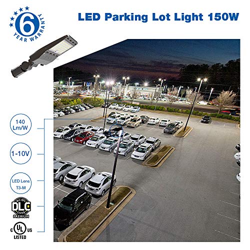 LED Parking Lot Light, 21000LM 5700K Dusk to Dawn Photocell LED Street Lights, IP66 Waterproof Commercial Area Road Lighting,LED Shoebox Pole Light with Slipfitter Bracket (150W)