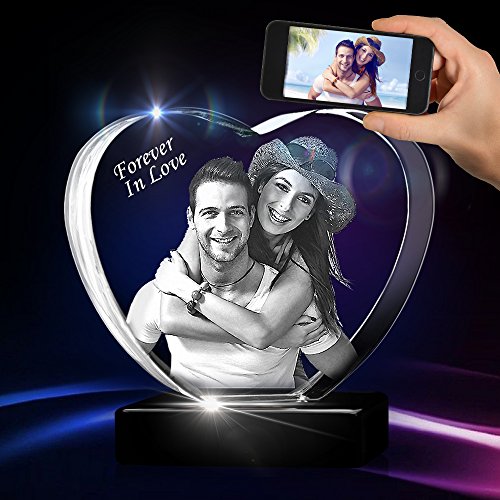 Large Heart 3D Crystal with a Free LED Base That Illuminates The Crystal, Personalize with Your own Custom Engraving