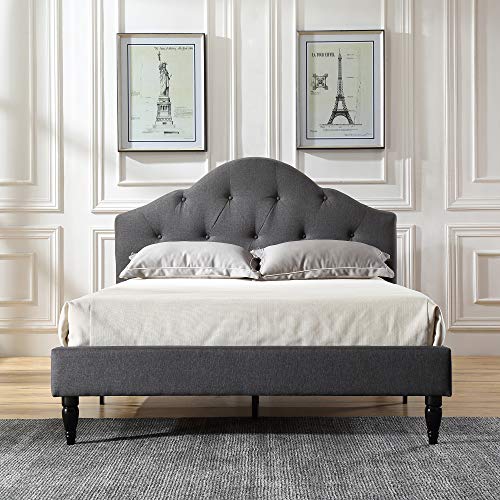 Classic Brands Winterhaven Upholstered Platform Bed | Headboard and Metal Frame with Wood Slat Support, Full, Grey