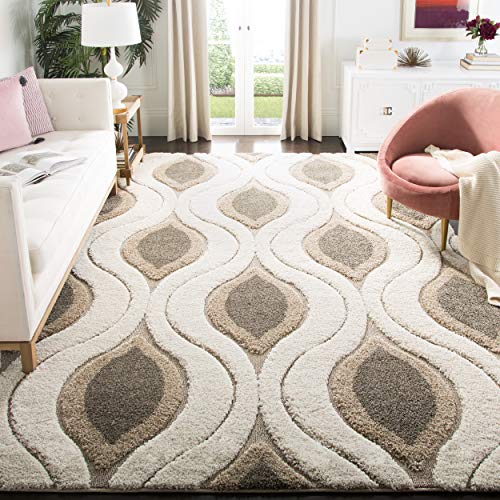 Safavieh Florida Shag Collection SG461-1179 Cream and Smoke Area Rug (8'6" x 12')