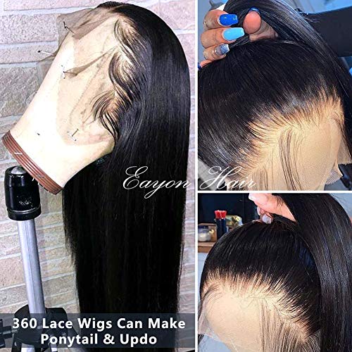 Eayon 360 Lace Frontal Wigs Natural Straight Brazilian Remy Human Hair Lace Wigs with Baby Hair for Women 22inch Natural Color 150% Density