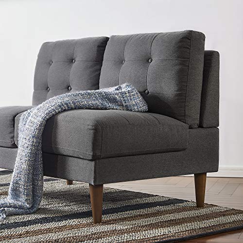 Mellow MLSF-JU-DG-LS Jules Modern Armless Tufted Linen Fabric Loveseat/Sofa/Couch, Dark Grey Love Seats