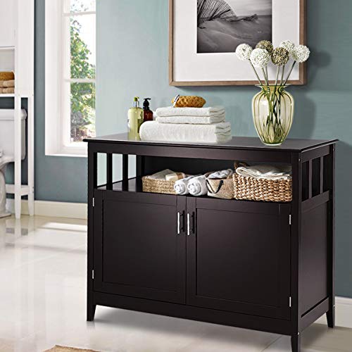 Costzon Kitchen Storage Sideboard Dining Buffet Server Cabinet Cupboard Chest with 2 Level Cabinets and Open Shelf Brown