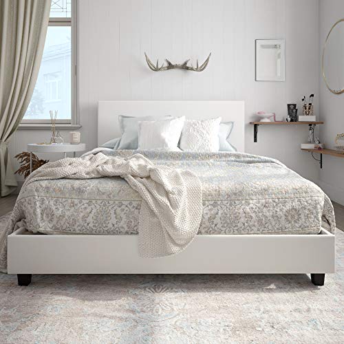 Carley Upholstered Bed, White Faux Leather, Full