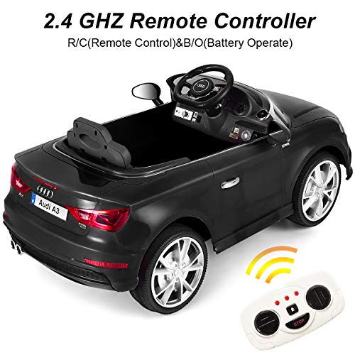 Costzon Ride On Car, 12V Battery Powered Ride-On Vehicle, Manual/Parental Remote Control Modes with Headlights, MP3, Music, High/Low Speeds, 2WD, Black