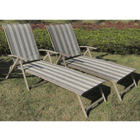 Mainstay Fair Park Sling Folding Lounge Chairs, Set of 2, Multiple Colors (Solid Stripe)