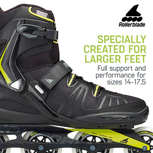 Rollerblade RB XL Men's Adult Fitness Inline Skate, Black and Lime, High Performance Inline Skates, 17.5