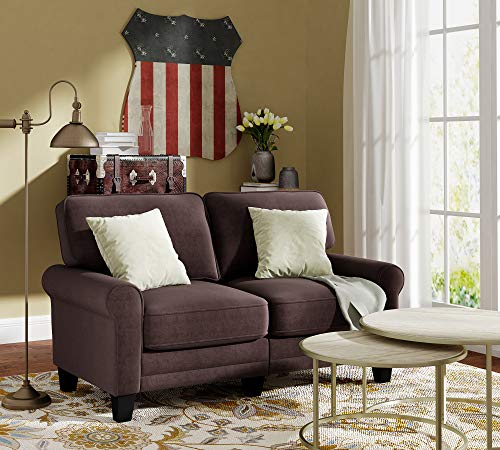 Serta Copenhagen Sofa Couch for Two People, Pillowed Back Cushions and Rounded Arms, Durable Modern Upholstered Fabric, 61" Loveseat, Dark Brown