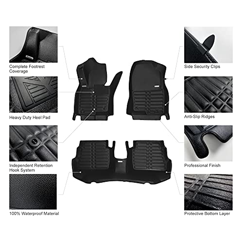 TuxMat Custom Car Floor Mats for Hummer H2 2002-2009 Models - Laser Measured, Largest Coverage, Waterproof, All Weather. The Best Hummer H2 Accessory. (Full Set - Black)