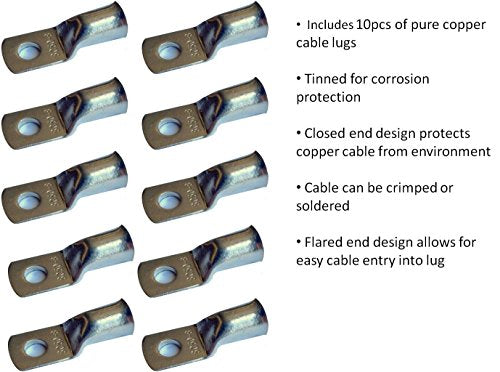 4/0 Gauge 4/0 AWG Red 15 Feet Welding Battery Pure Copper Flexible Cable + 10pcs of 3/8" Tinned Copper Cable Lug Terminal Connectors + 3 Feet Black Heat Shrink Tubing