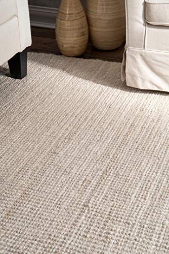 nuLOOM Ashli Handwoven Solid Jute Area Rug, 8' Square, Off White