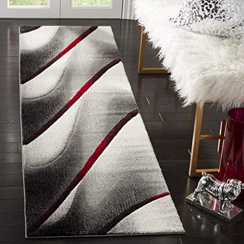 SAFAVIEH Hollywood Collection HLW712K Mid-Century Modern Non-Shedding Living Room Bedroom Runner, 2'3" x 22' , Grey / Red