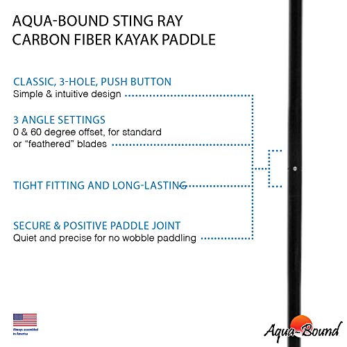 AQUA BOUND Sting Ray Carbon 2-Piece Kayak Paddle, Black CR Blade/Carbon Snap Button Shaft, 250 cm