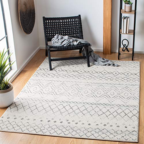 Safavieh Madison Collection MAD798D Moroccan Boho Distressed Area Rug, 9' x 12', Ivory/Charcoal